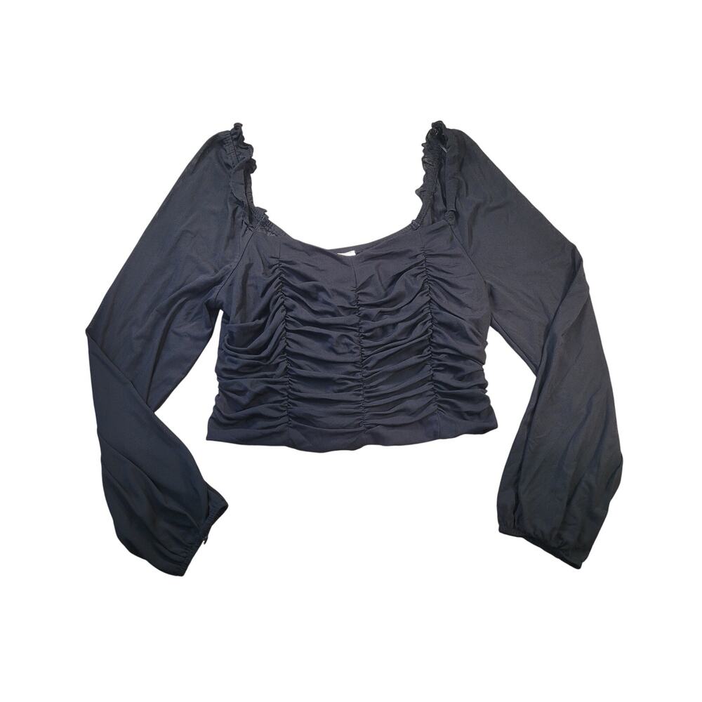 Black Ruched Mesh Off Shoulder Crop Top XL Y2K Goth Clubwear